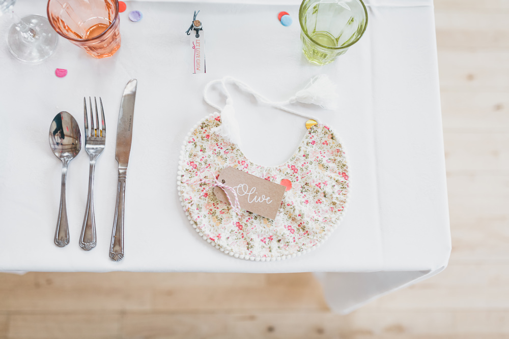 Baby Child Bib Favour Rock Village Hall Wedding Lucie Hamilton Photography