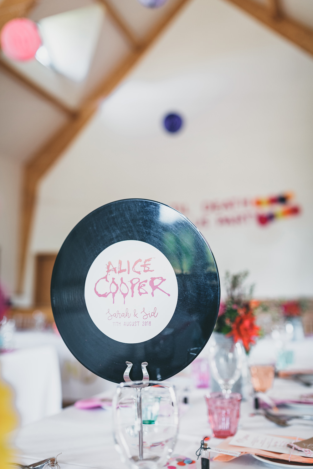 Vinyl Recor Table Name Rock Village Hall Wedding Lucie Hamilton Photography
