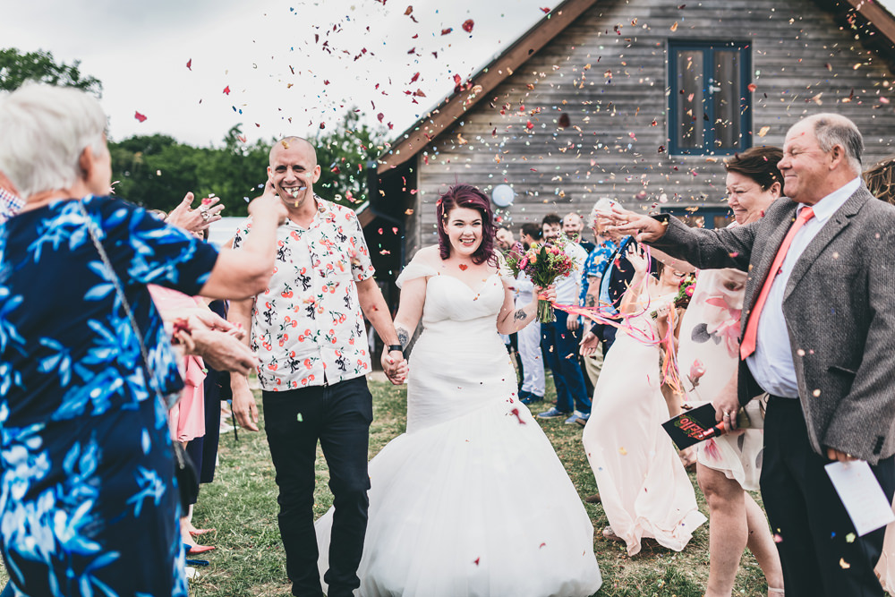 Confetti Throw Rock Village Hall Wedding Lucie Hamilton Photography