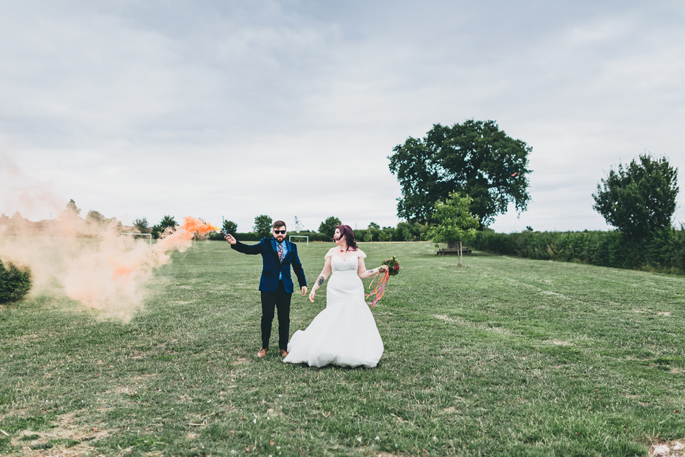 Smoke Bomb Portrait Photo Photographs Rock Village Hall Wedding Lucie Hamilton Photography