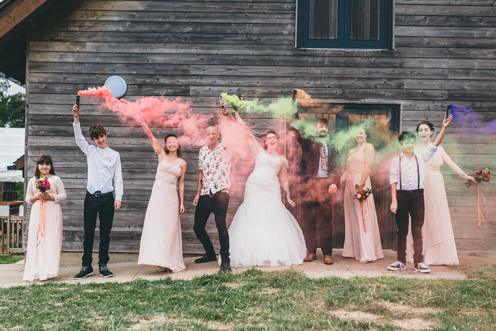 Smoke Bomb Portrait Photo Photographs Rock Village Hall Wedding Lucie Hamilton Photography