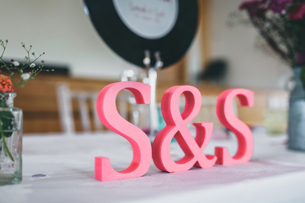 Pink Letters Initials Rock Village Hall Wedding Lucie Hamilton Photography