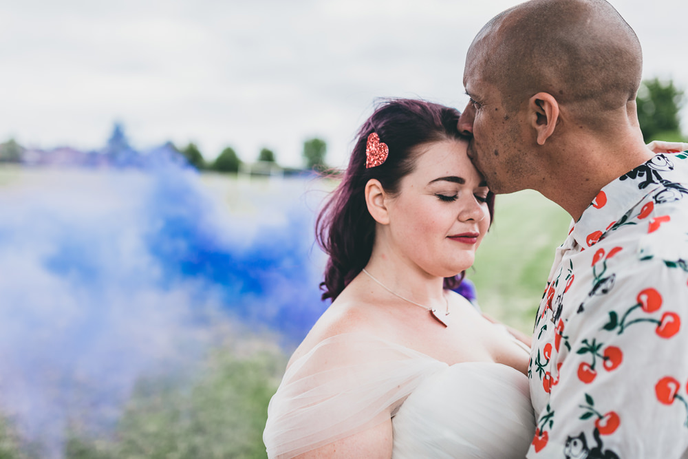 Smoke Bomb Portrait Photo Photographs Rock Village Hall Wedding Lucie Hamilton Photography