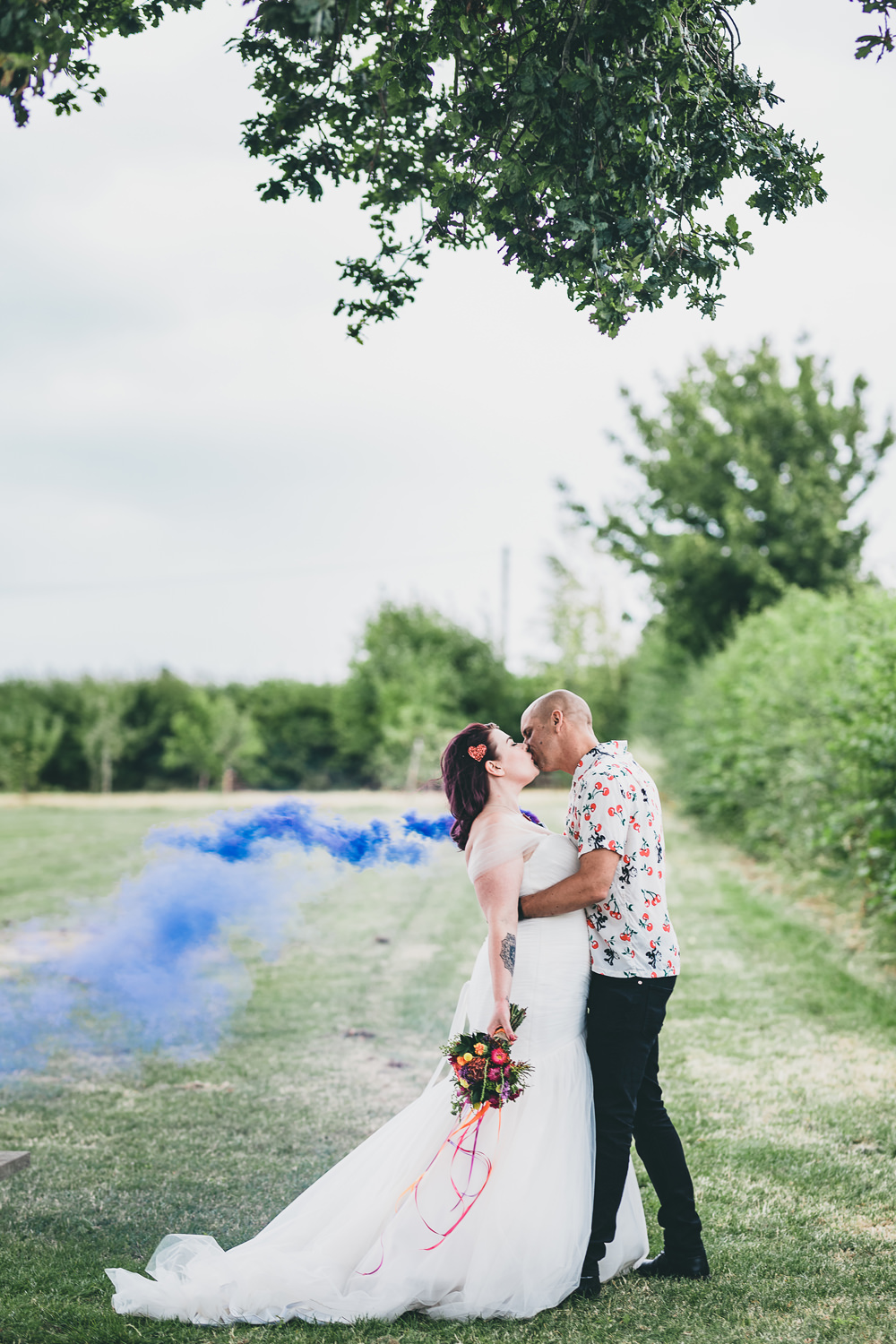 Bride Bridal Dress Gown Tulle Strapless Fit Flare Smoke Bomb Portrait Photo Photographs Rock Village Hall Wedding Lucie Hamilton Photography