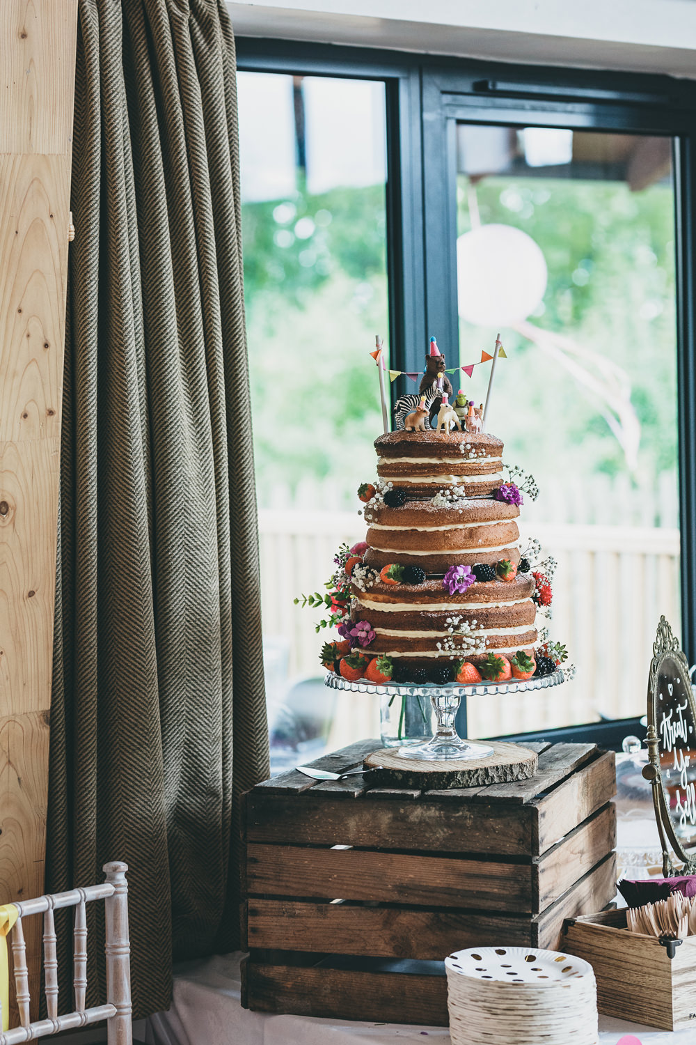 Naked Cake Layer Sponge Flowers Berries Crate Stand Rock Village Hall Wedding Lucie Hamilton Photography
