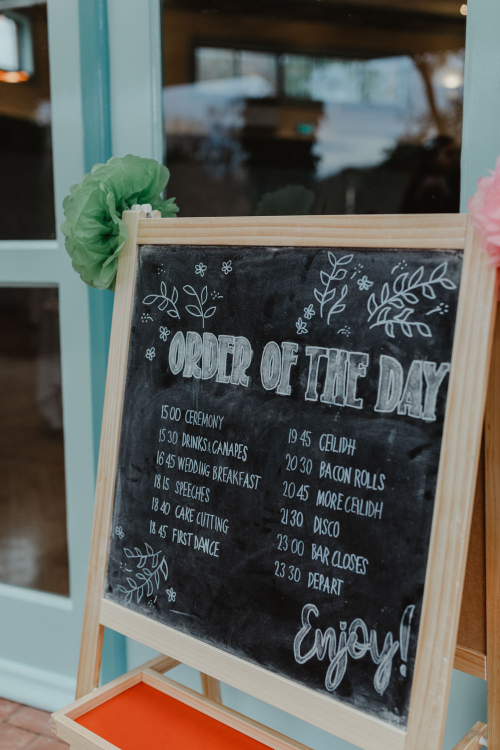 Order of the Day Blackboard Chalk Board Sun Pavilion Wedding Stevie Jay Photography
