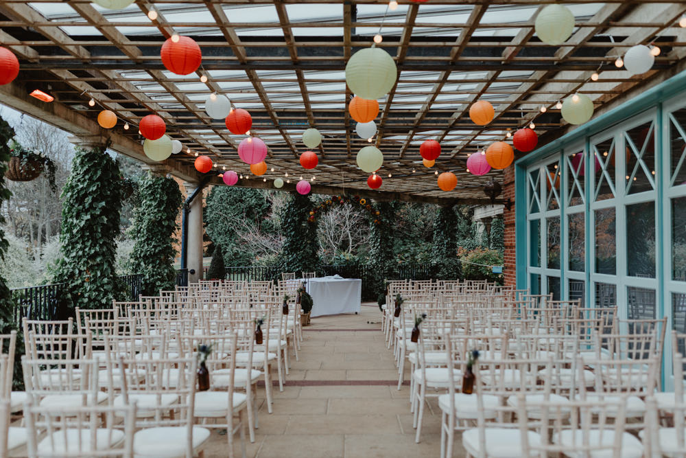 Covered Outdoor Ceremony Paper Lanterns Multicoloured Sun Pavilion Wedding Stevie Jay Photography