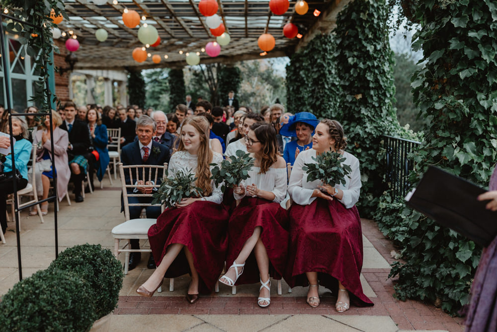 Burgundy High Low Skirt Bridesmaids Sun Pavilion Wedding Stevie Jay Photography