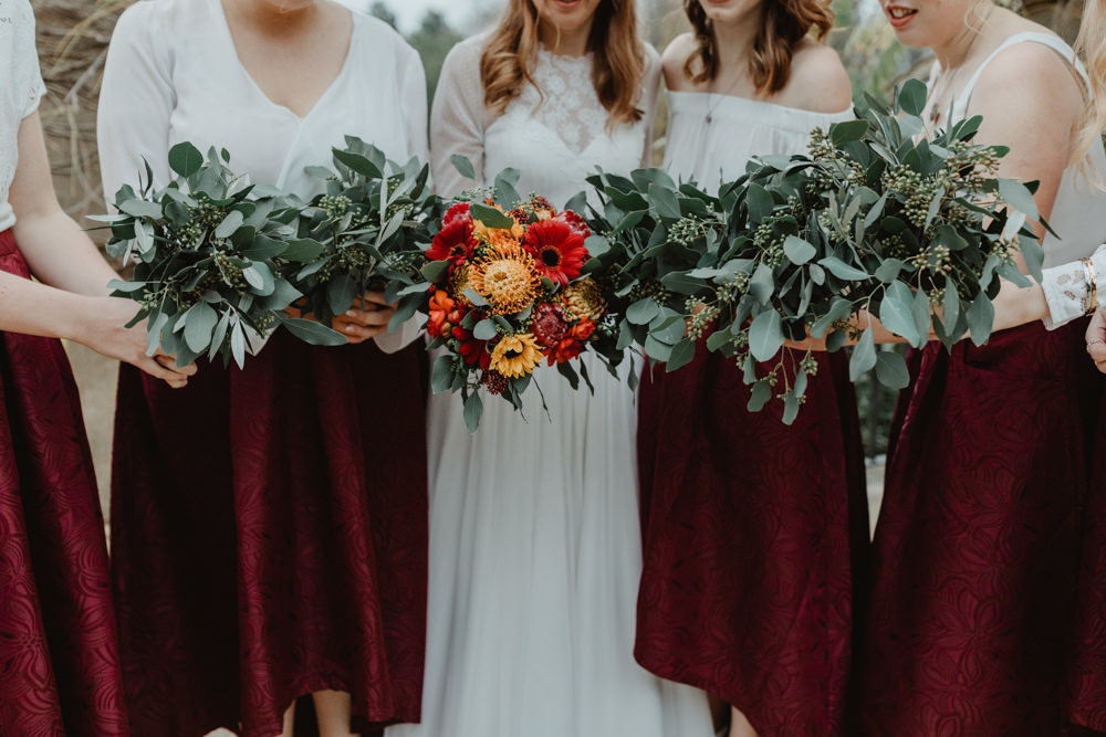 Burgundy High Low Skirt Bridesmaids Sun Pavilion Wedding Stevie Jay Photography