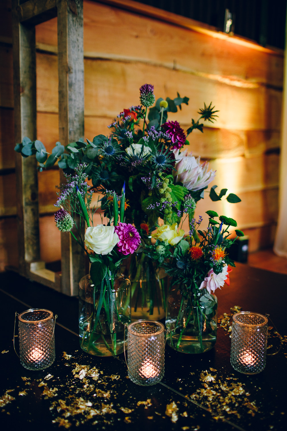 Jar Candle Multicoloured Flowers Florals Tatton Wedding Stock Farm Barn Amy B Photography
