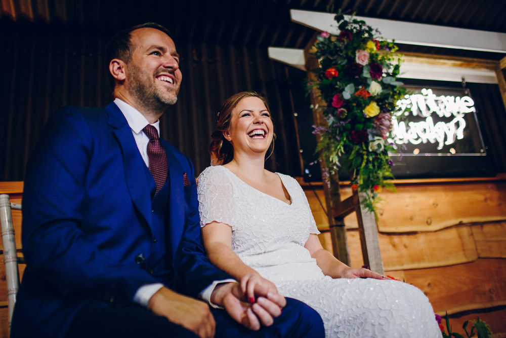 Bride Bridal V Neck Sleeves Beaded Detail Dress Gown Blue Suit Groom Tatton Wedding Stock Farm Barn Amy B Photography