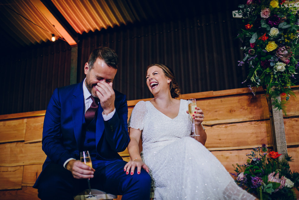 Bride Bridal V Neck Sleeves Beaded Detail Dress Gown Blue Suit Groom Tatton Wedding Stock Farm Barn Amy B Photography