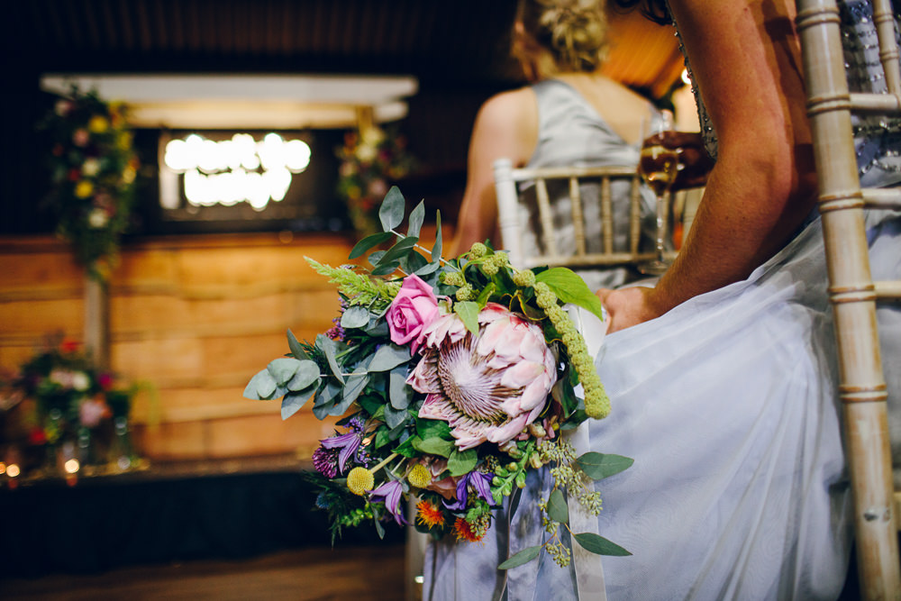 Tropical Multicoloured Flowers Bouquet Tatton Wedding Stock Farm Barn Amy B Photography