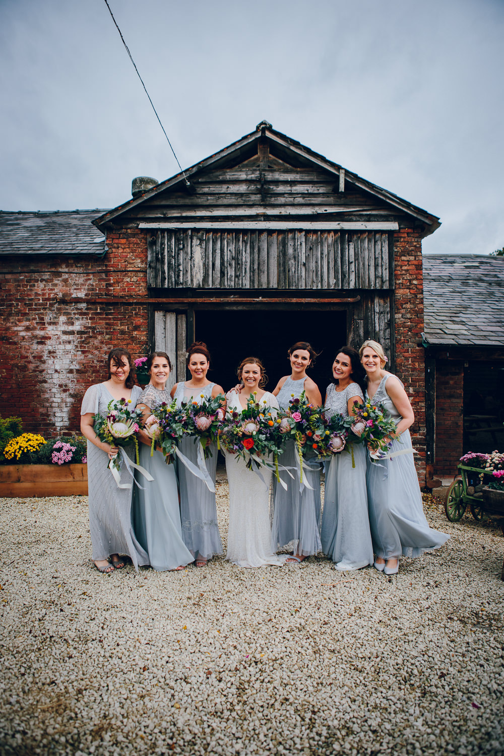 Bride Bridal V Neck Sleeves Beaded Detail Dress Gown Grey Maxi Dress Bridesmaids Tatton Wedding Stock Farm Barn Amy B Photography