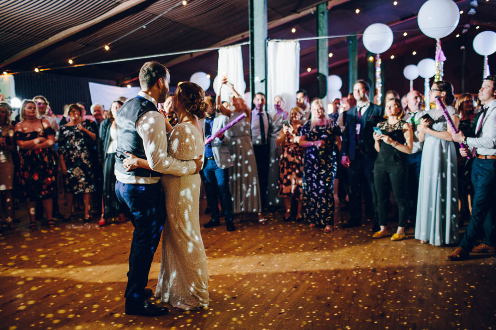 Bride Bridal V Neck Sleeves Beaded Detail Dress Gown Waistcoat Groom Tatton Wedding Stock Farm Barn Amy B Photography