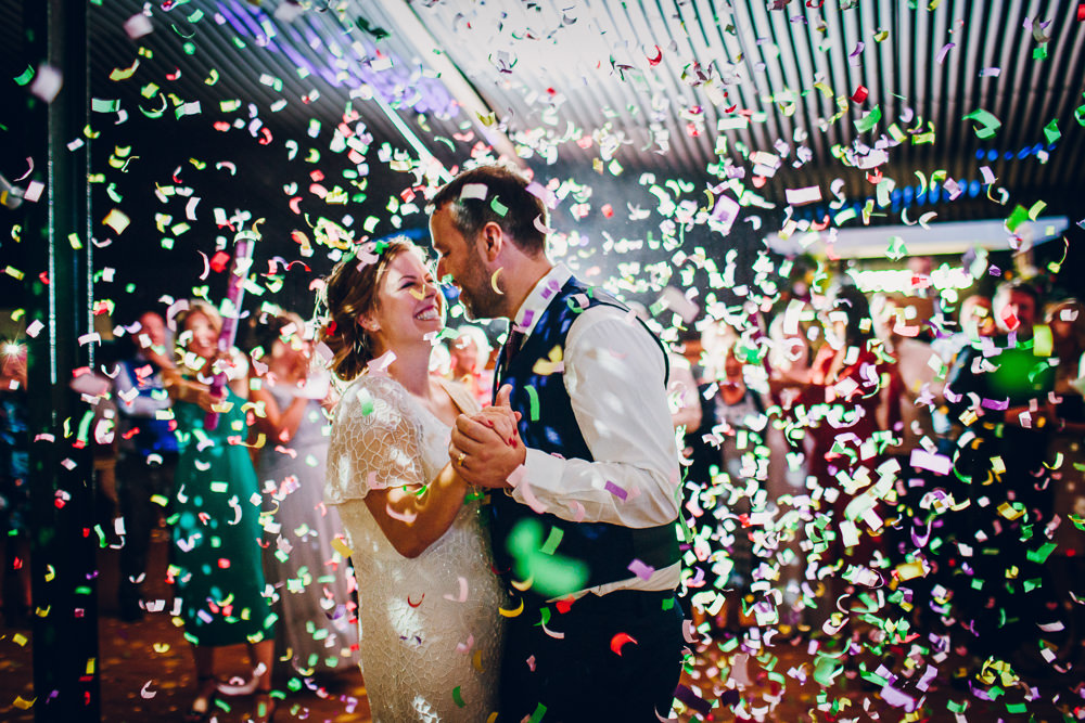 Bride Bridal V Neck Sleeves Beaded Detail Dress Gown Waistcoat Groom Confetti Tatton Wedding Stock Farm Barn Amy B Photography