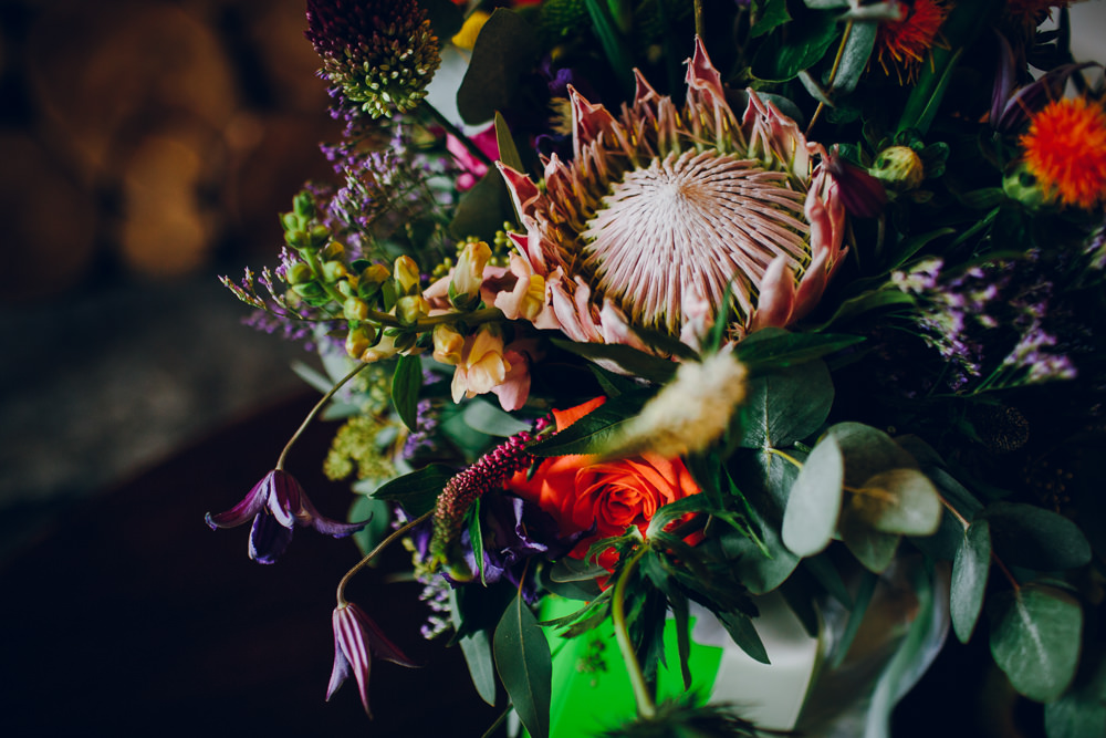 Multi Coloured Flowers Tropical Bouquet Tatton Wedding Stock Farm Barn Amy B Photography