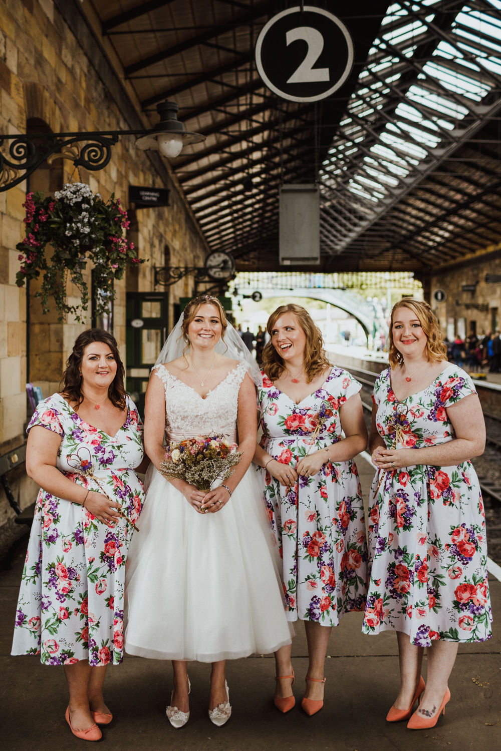 Floral Bridesmaid Dresses Short Bridesmaids Train Station Harry Potter Wedding Photography34