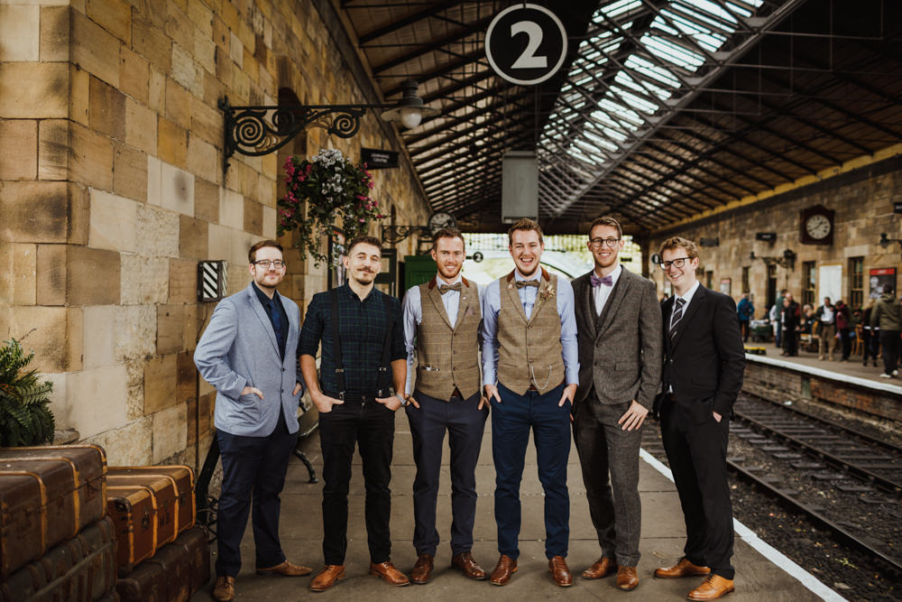 Groom Groomsmen Waistcoat Bow Tie Chinos Train Station Harry Potter Wedding Photography34