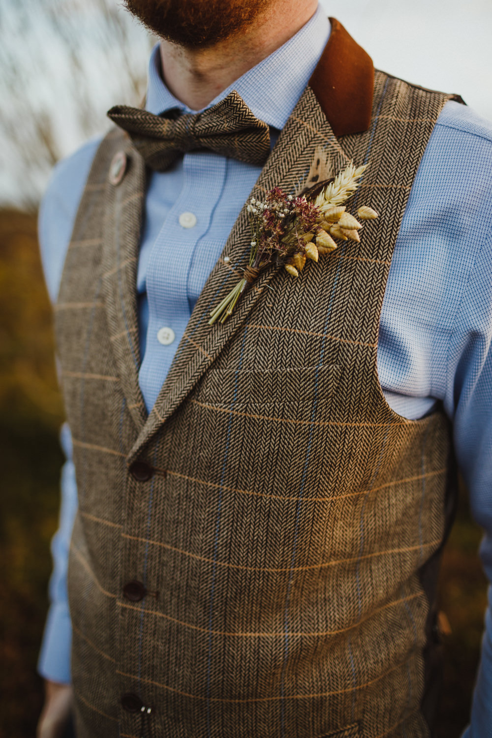 Groom Groomsmen Waistcoat Bow Tie Chinos Dried Flowers Buttonhole Wheat Train Station Harry Potter Wedding Photography34