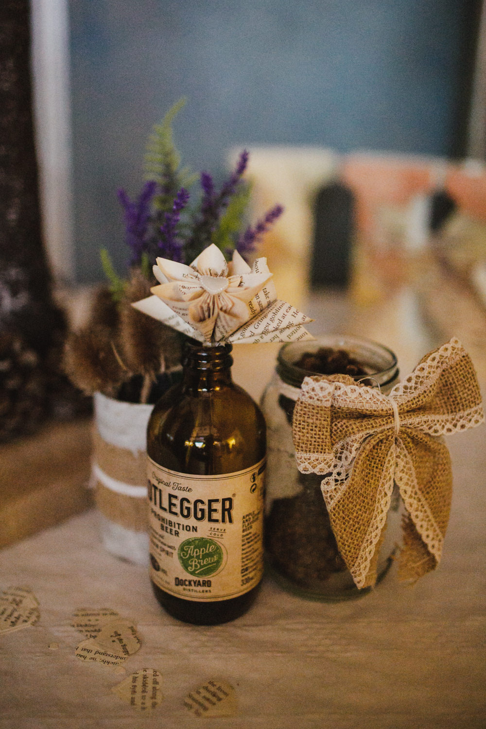 Paper Book Flowers Bottles Table Confetti Train Station Harry Potter Wedding Photography34