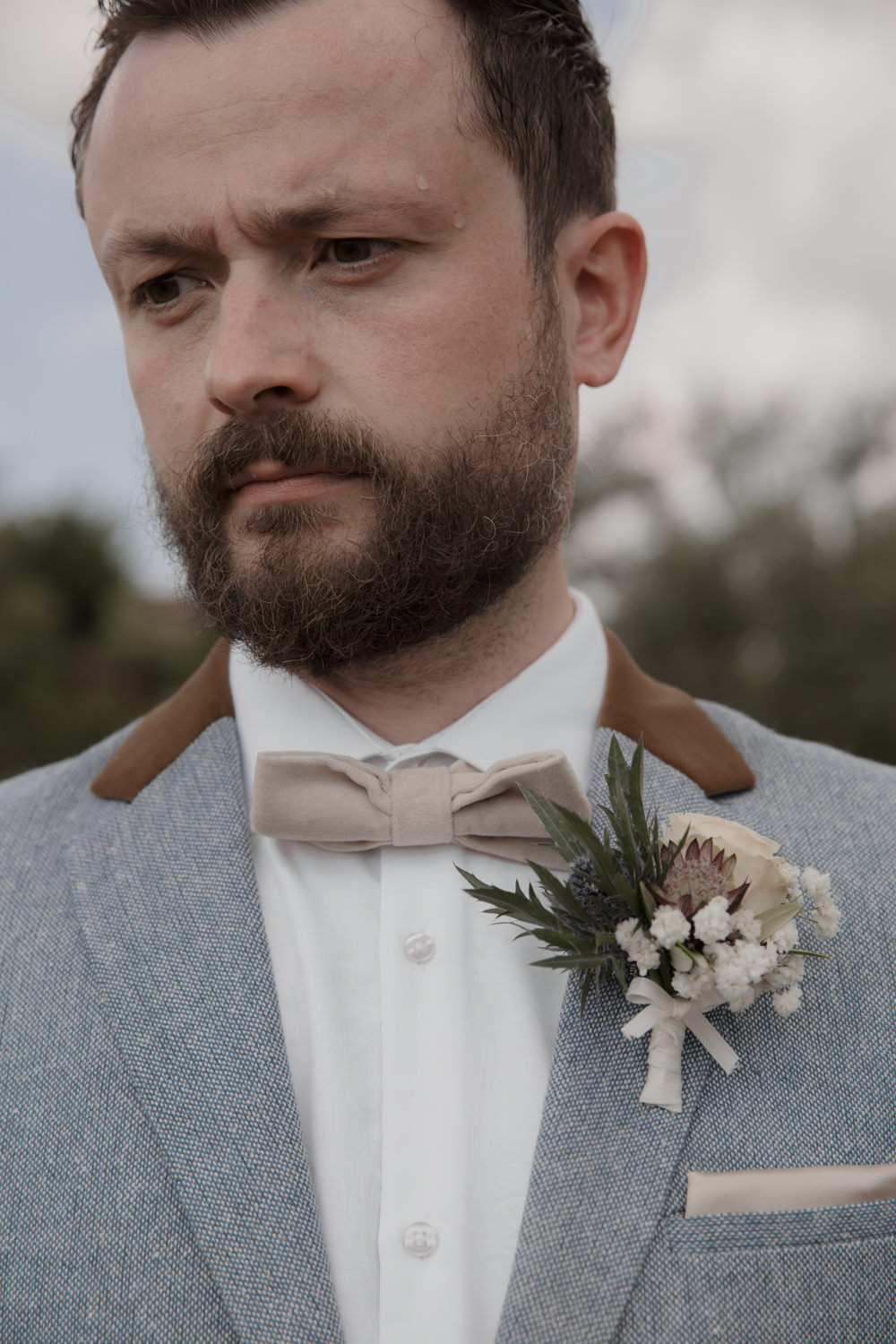 Groom Suit Style Attire Outfit Blue Bow Tie Tuscany Destination Wedding ZONZO