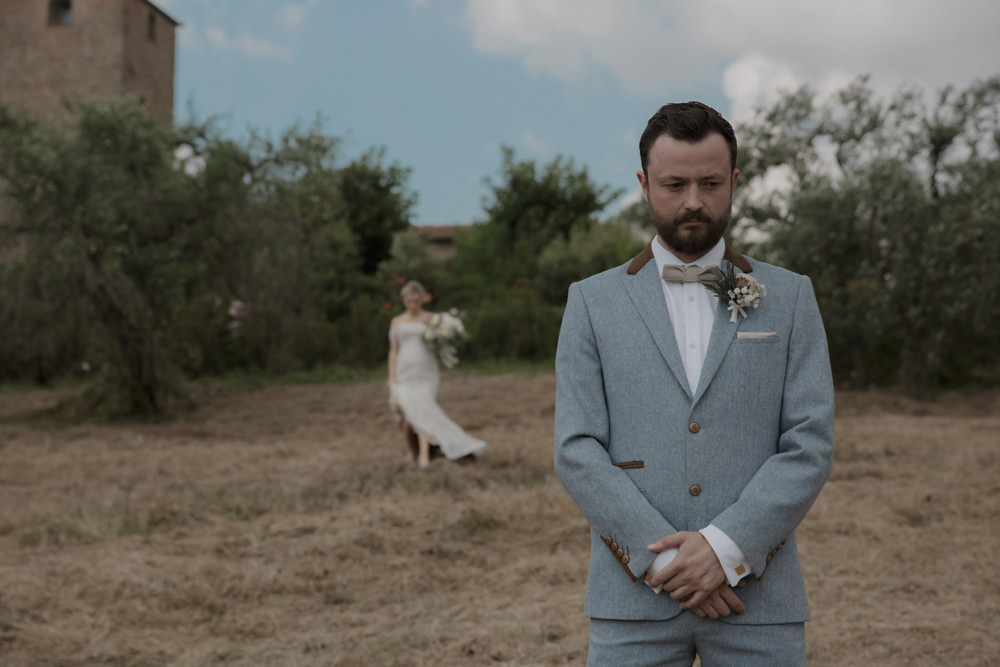 Groom Suit Style Attire Outfit Blue Bow Tie Tuscany Destination Wedding ZONZO