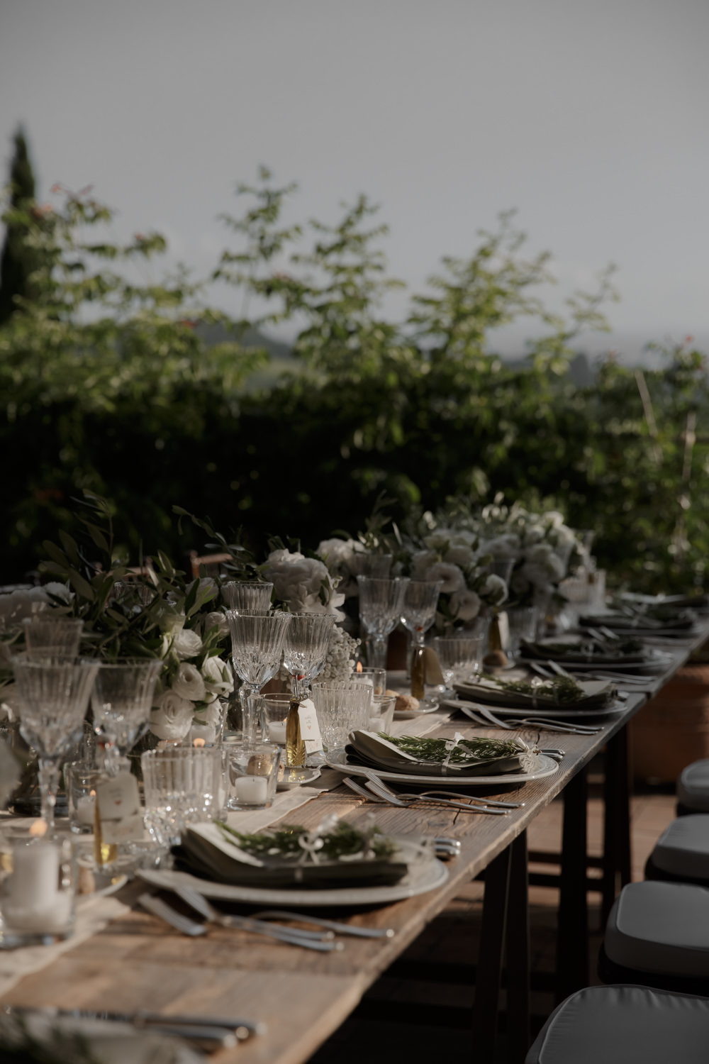 Outdoor Outside Table Tablescape Decor Flowers Pot Plants Long Tables Tuscany Destination Wedding ZONZO