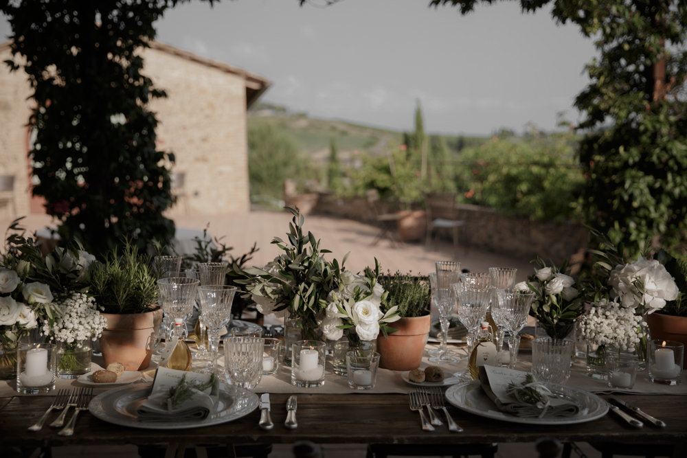 Outdoor Outside Table Tablescape Decor Flowers Pot Plants Long Tables Tuscany Destination Wedding ZONZO