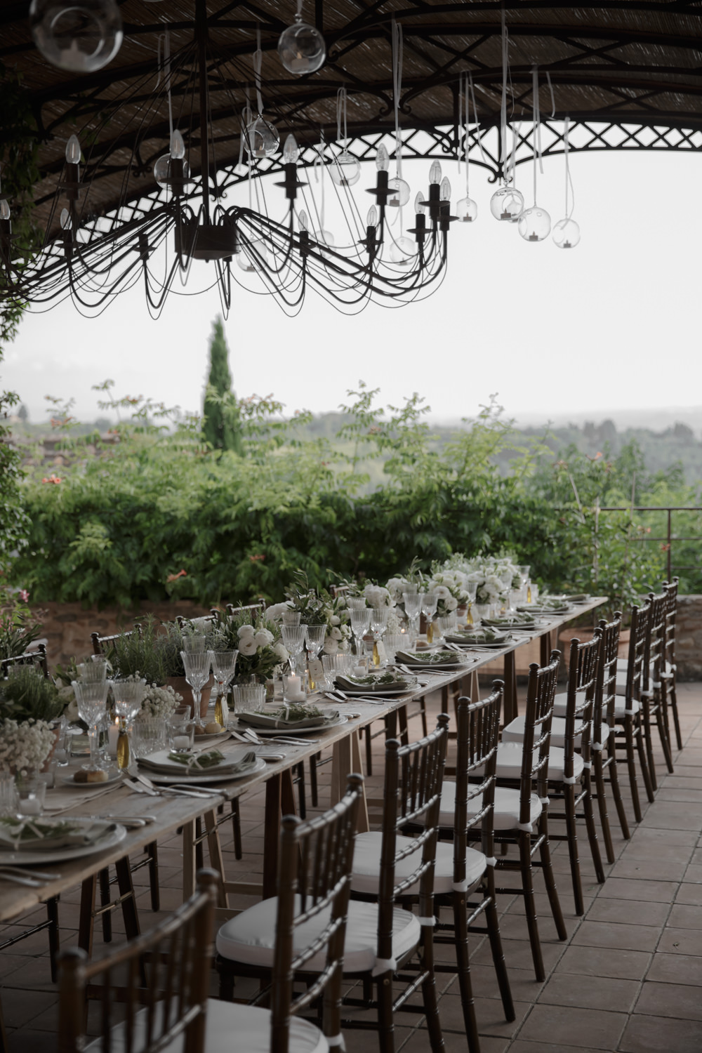 Outdoor Outside Table Tablescape Decor Flowers Pot Plants Long Tables Tuscany Destination Wedding ZONZO