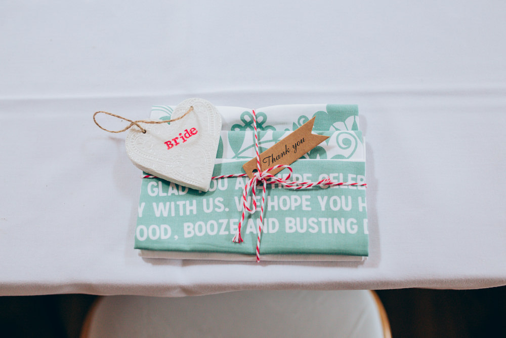 Tea Towel Favours Place Setting Names Village Hall Wedding Samantha Kay Photography
