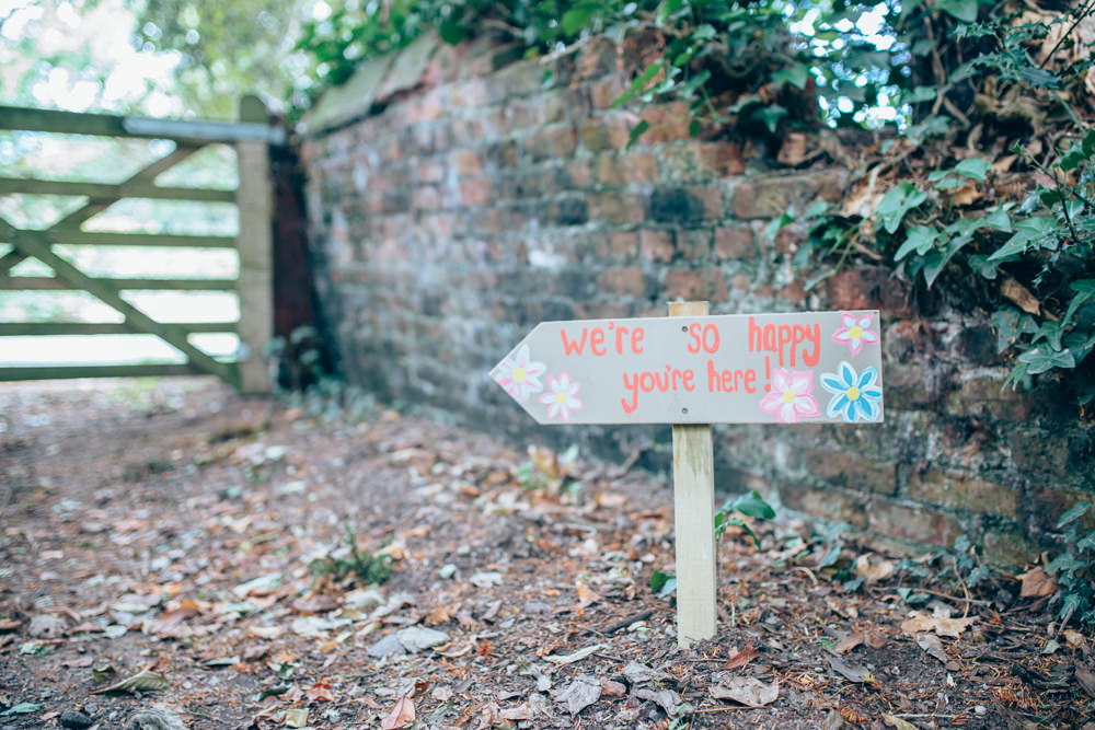 Painted Wooden Sign Post Signage Village Hall Wedding Samantha Kay Photography