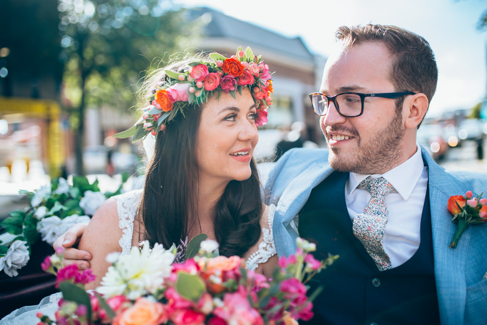 Bouquet Flowers Bride Bridal Pink Coral Berries Flower Crown Village Hall Wedding Samantha Kay Photography