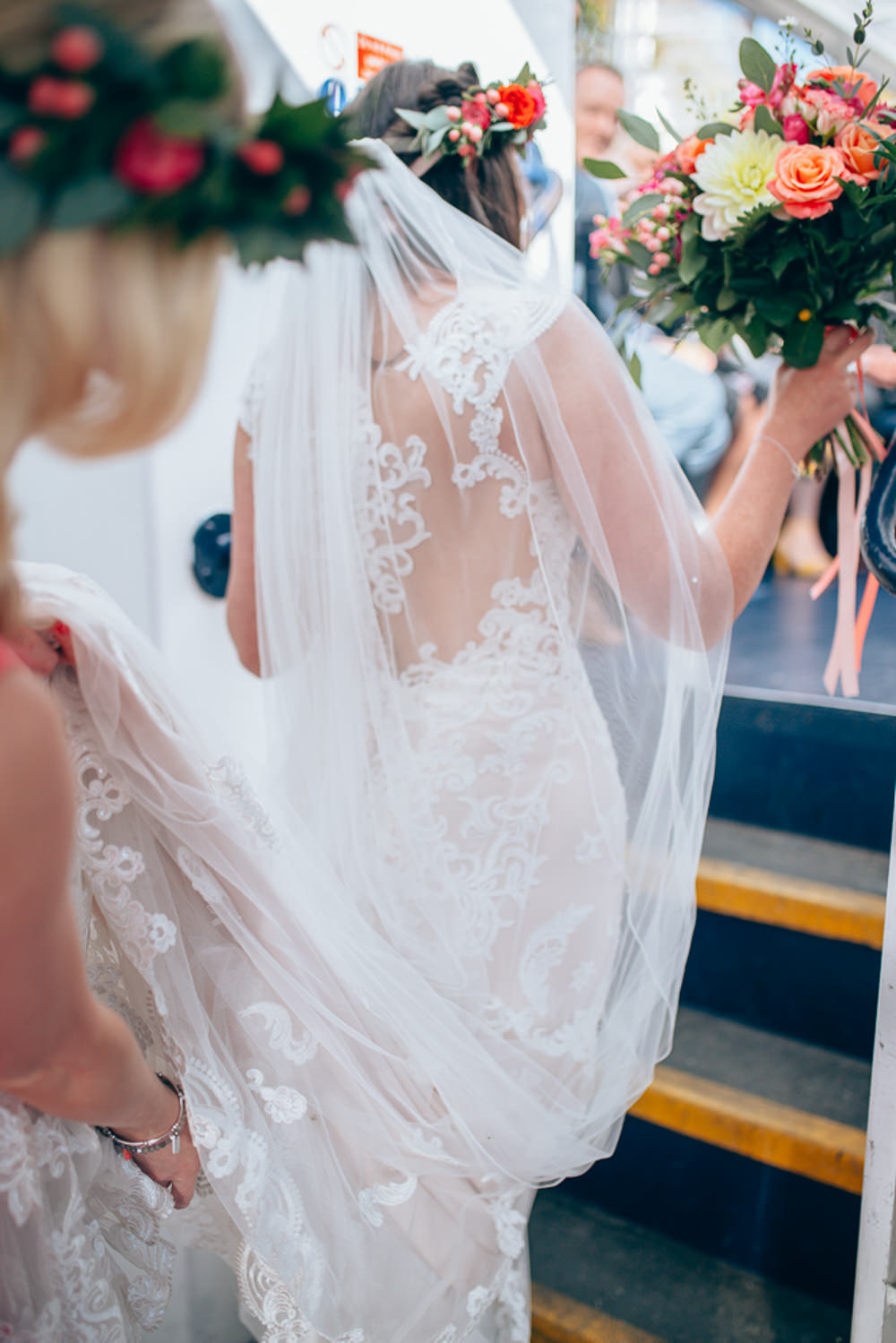 Dress Gown Bride Bridal Veil Lace Train Village Hall Wedding Samantha Kay Photography