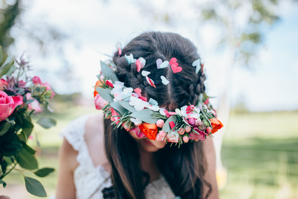 Flowers Bride Bridal Pink Coral Berries Flower Crown Village Hall Wedding Samantha Kay Photography