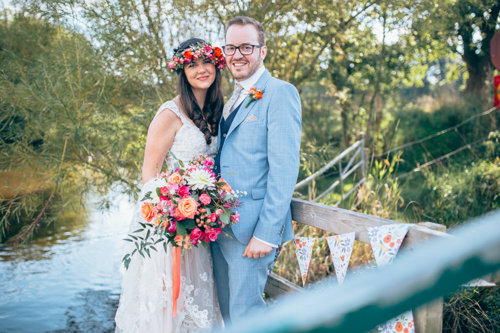 Groom Suit Blue Waistcoat Floral Tie Village Hall Wedding Samantha Kay Photography
