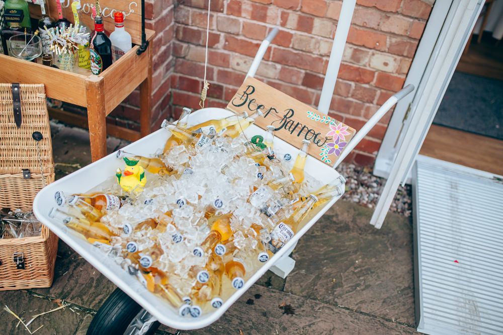 Drinks Wheelbarrow Village Hall Wedding Samantha Kay Photography