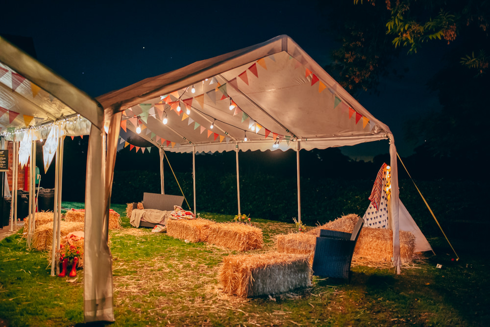 Hay Bales Bunting Gazebo Fairy Lights Village Hall Wedding Samantha Kay Photography