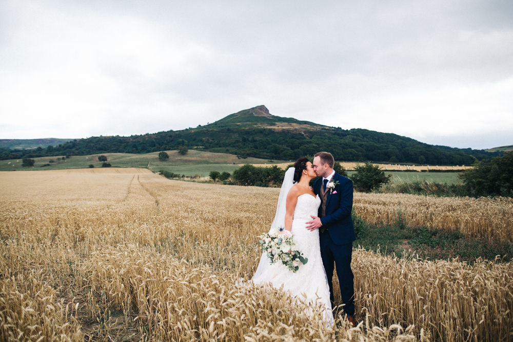 Bride Bridal Sweetheart Neckline Dress Gown Fit Flare Navy Suit Groom Tweed Waistcoat Veil Whinstone View Wedding Sally T Photography