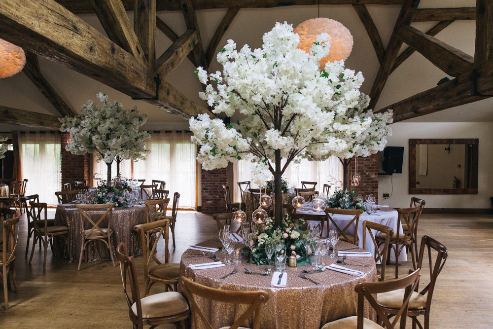 Blossom Tree Centrepiece Sequin Table Cloth Whinstone View Wedding Sally T Photography