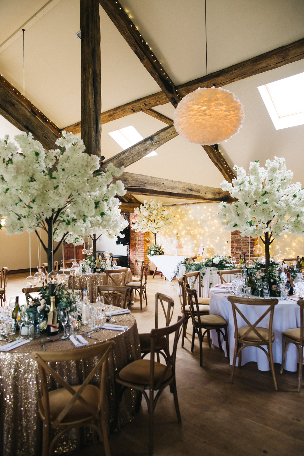Blossom Tree Centrepiece Sequin Table Cloth Whinstone View Wedding Sally T Photography