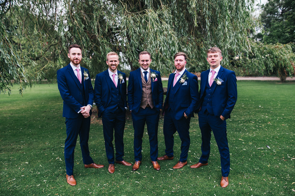 Navy Suit Groom Tweed Waistcoat Whinstone View Wedding Sally T Photography
