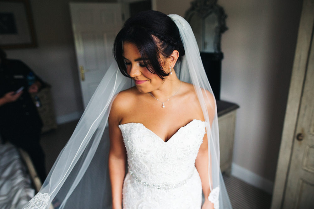 Bride Bridal Sweetheart Neckline Dress Gown Fit Flare Veil Whinstone View Wedding Sally T Photography