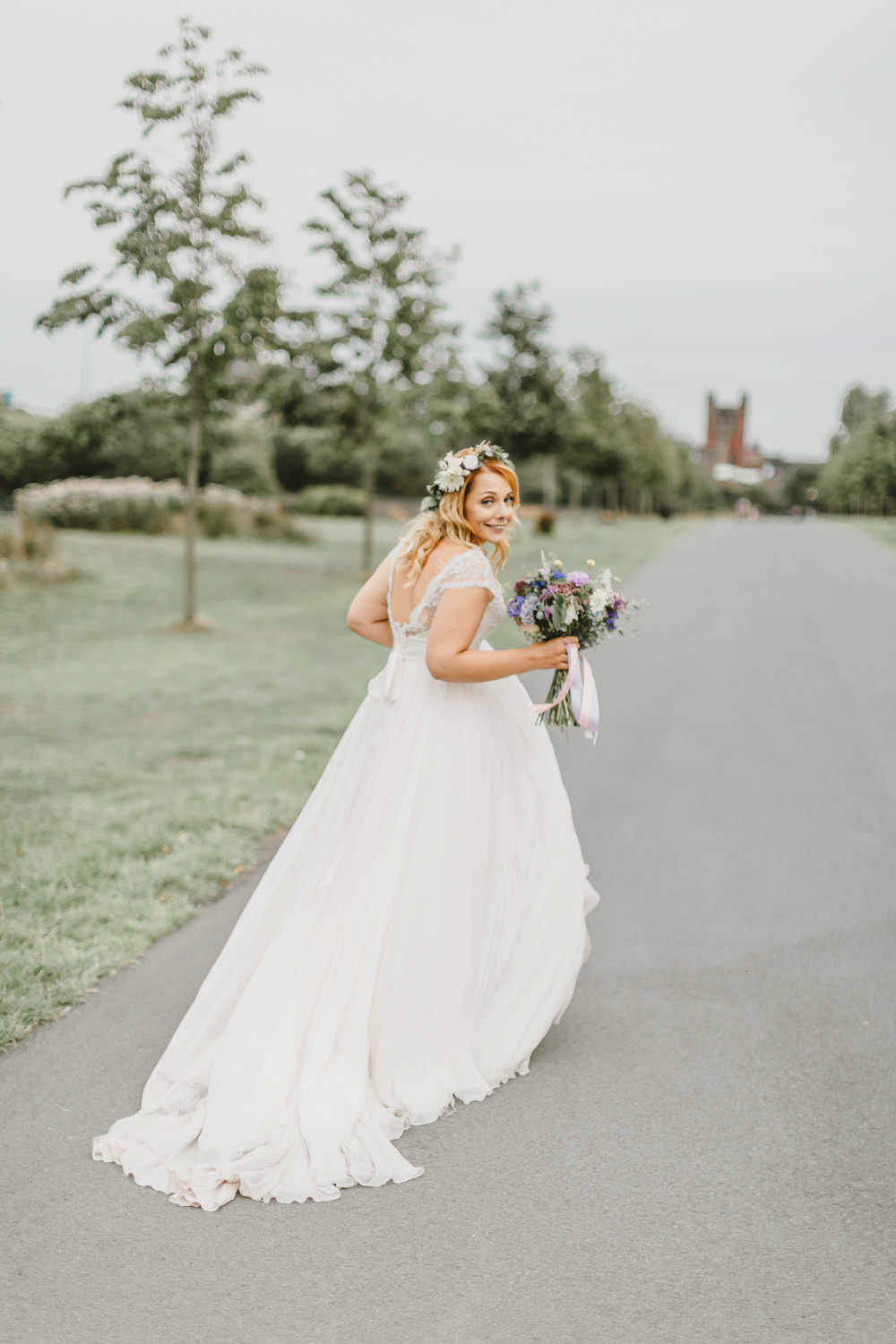 Dress Gown Bride Bridal Naomi Neoh A Line Lace Top Cap Sleeves Train Wylam Brewery Wedding Amy Lou Photography