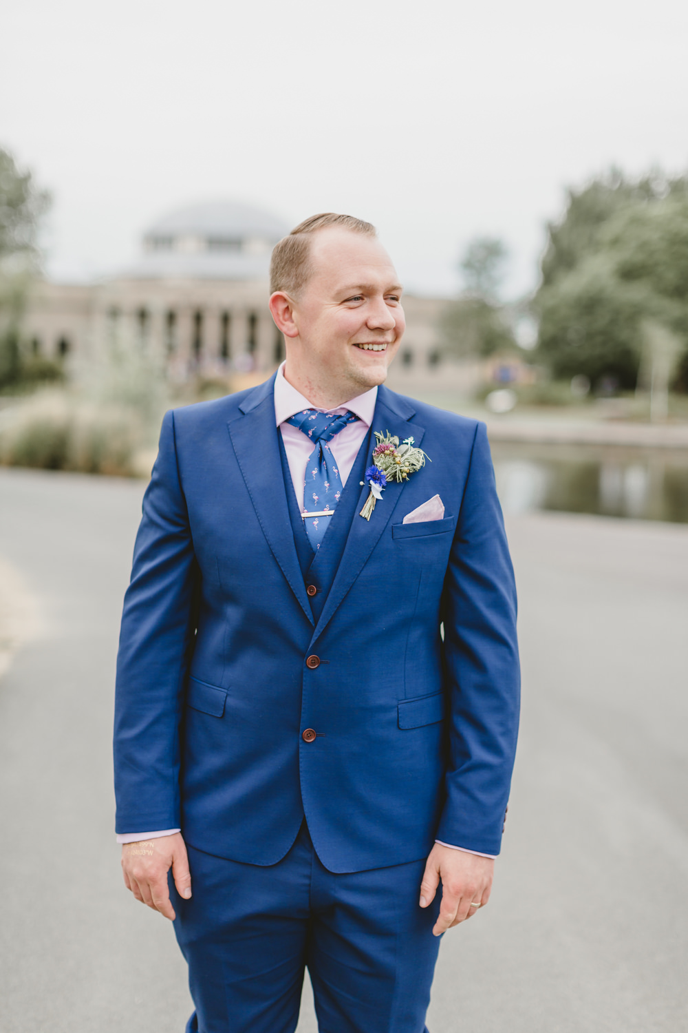 Groom Suit Blue Waistcoat Wylam Brewery Wedding Amy Lou Photography