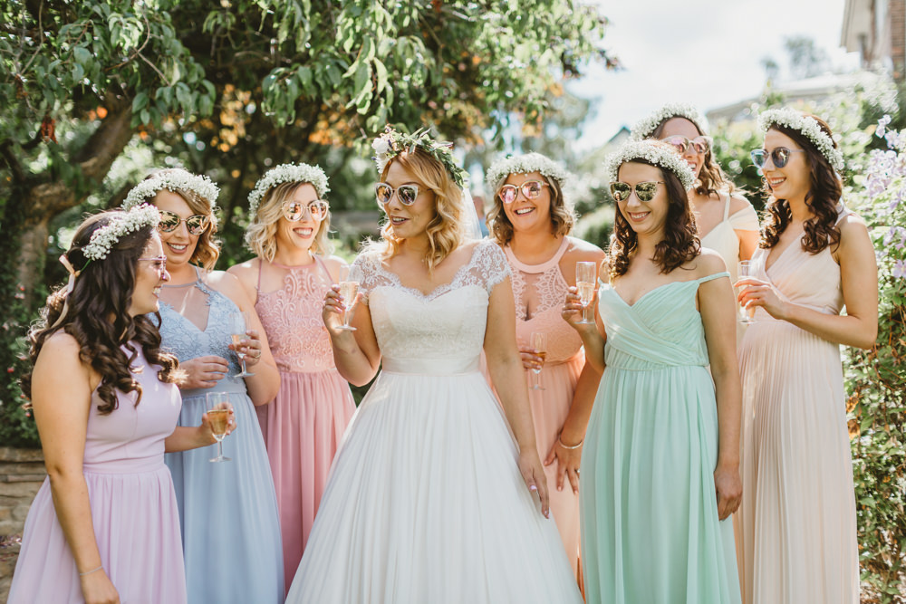 Pastel Mismatched Long Maxi Bridesmaid Dresses Flower Crowns Dress Wylam Brewery Wedding Amy Lou Photography