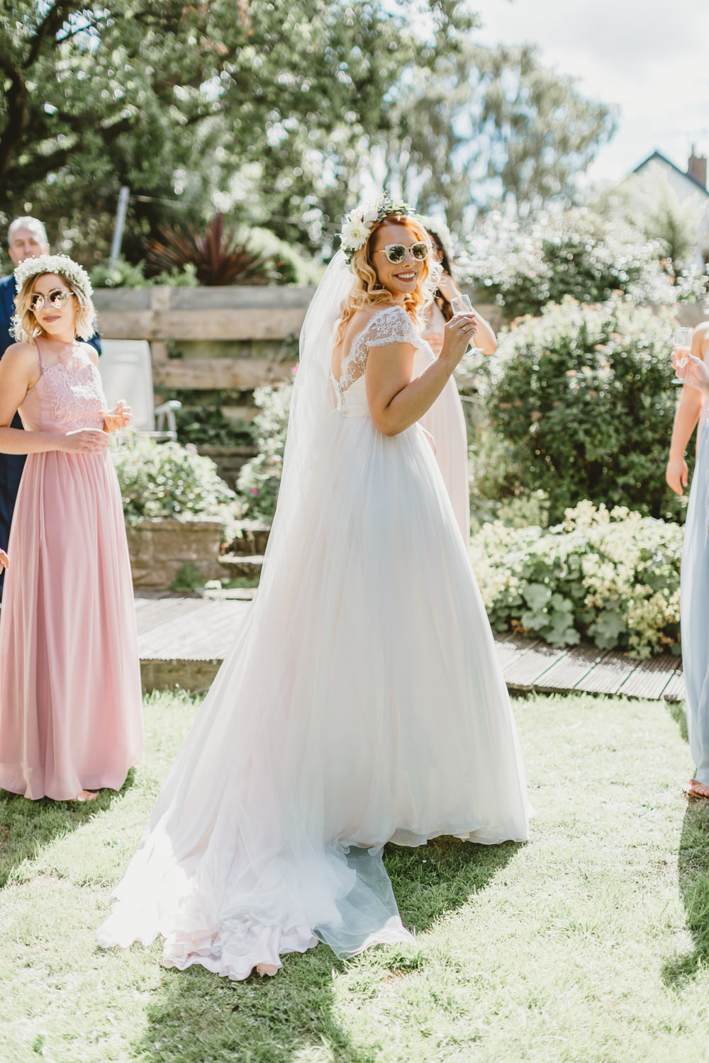 Dress Gown Bride Bridal Naomi Neoh A Line Lace Top Cap Sleeves Flower Crown Veil Wylam Brewery Wedding Amy Lou Photography