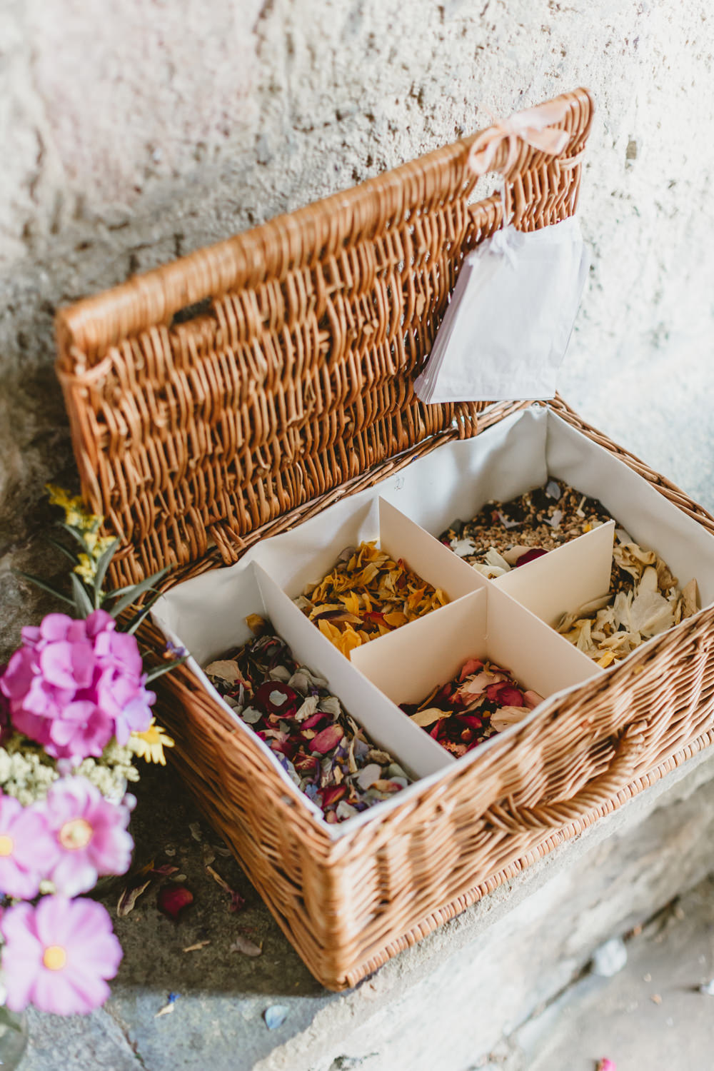Confetti Bar Stand Station Wicker Hamper Basket Wylam Brewery Wedding Amy Lou Photography