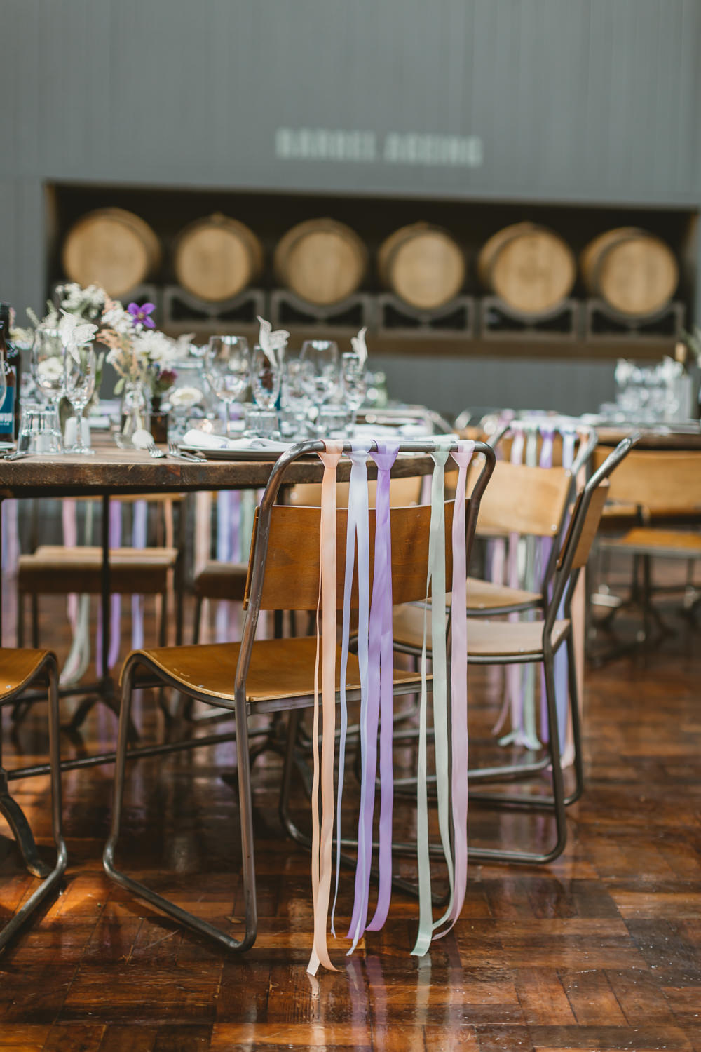 Reception Venue Decor Decoration Industrial Ribbon Chairs Colourful Wylam Brewery Wedding Amy Lou Photography