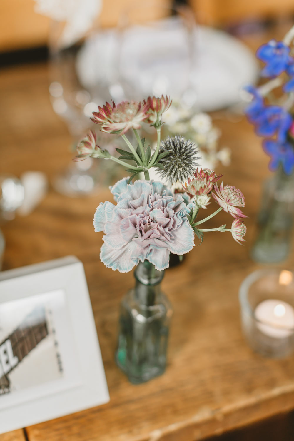 Table Flowers Decor Bottles Colourful Wildflowers Pretty Wylam Brewery Wedding Amy Lou Photography